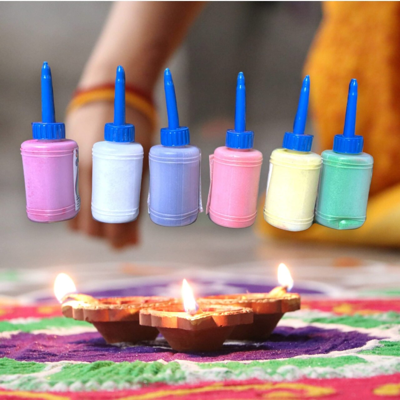 Rangoli Powder Kit Art Sand Diy Arts & Crafts Rangoli Colour Kit for Home Floor Table Diwali Navratri Pongal Puja Mandir Decor - Deepawali Decoration - Housewarming Return Gifts (6 Colors)